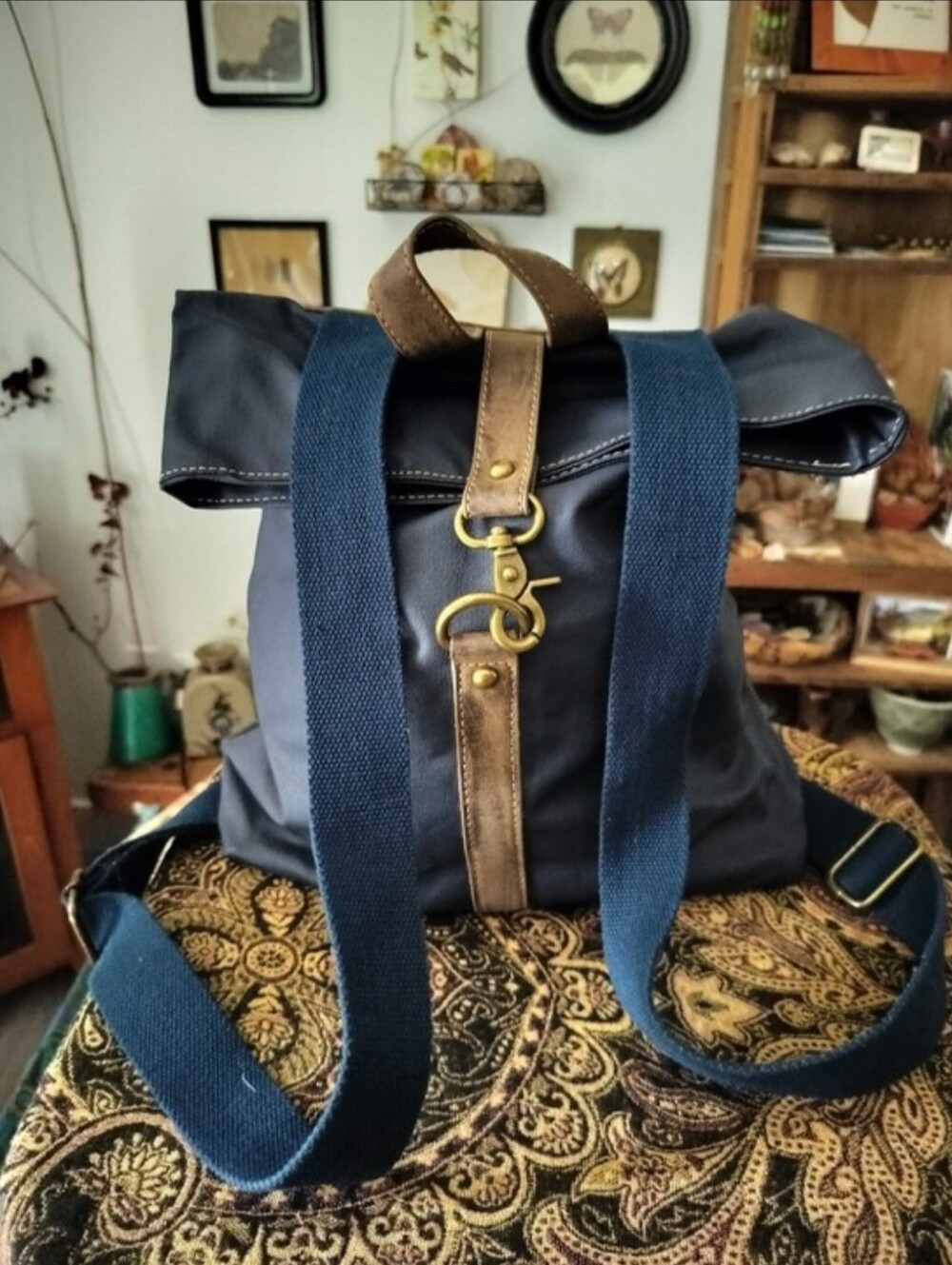 Cargoit by Sun 'N' Sand Canvas & Leather Backpack Purse - Navy Blue